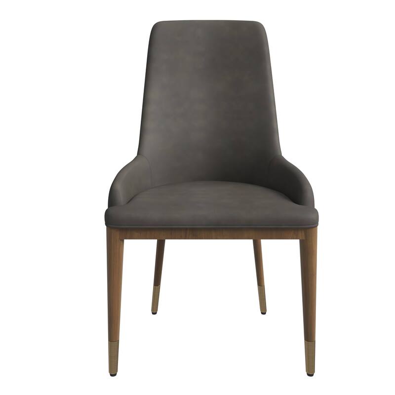 Dining Chair Upholstered in Leather with Rubberwood Frame Set of 2 Side Chair High Back and Gold Accent Legs
