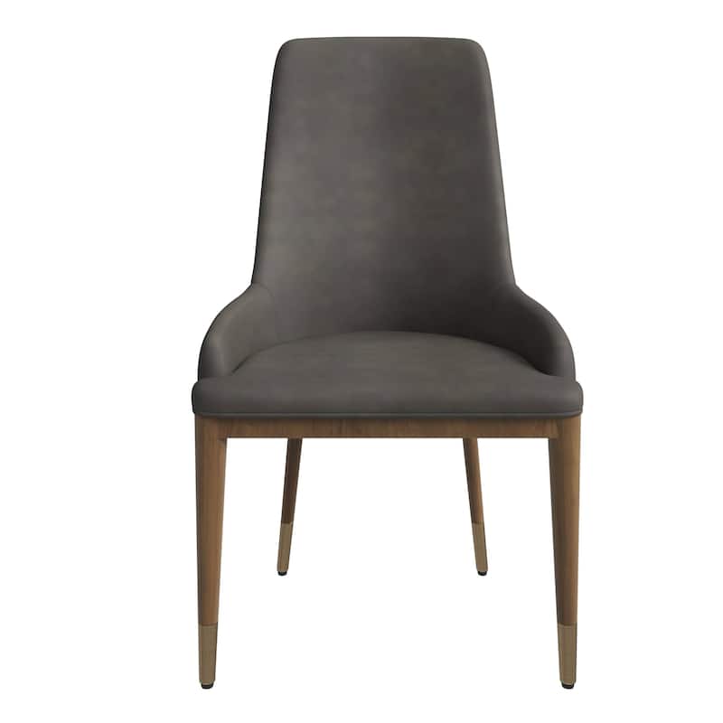 Dining Chair Upholstered in Leather with Rubberwood Frame Set of 4 Side Chair High Back and Gold Accent Legs