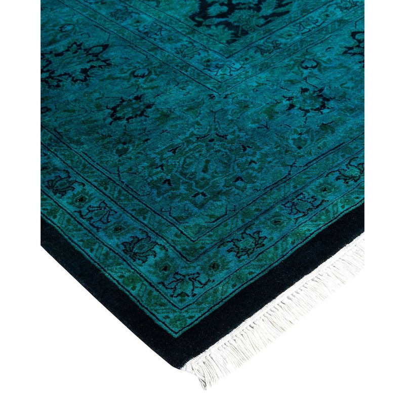 Overton Hand Knotted Wool Vintage Inspired Modern Contemporary Overdyed Black Area Rug - 9' 2" x 12' 0"