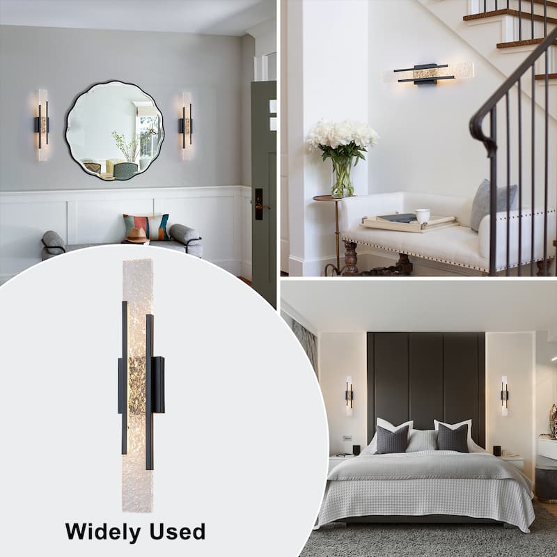 Black Metal Rectangular Water Pattern LED Dimmable Wall Sconce