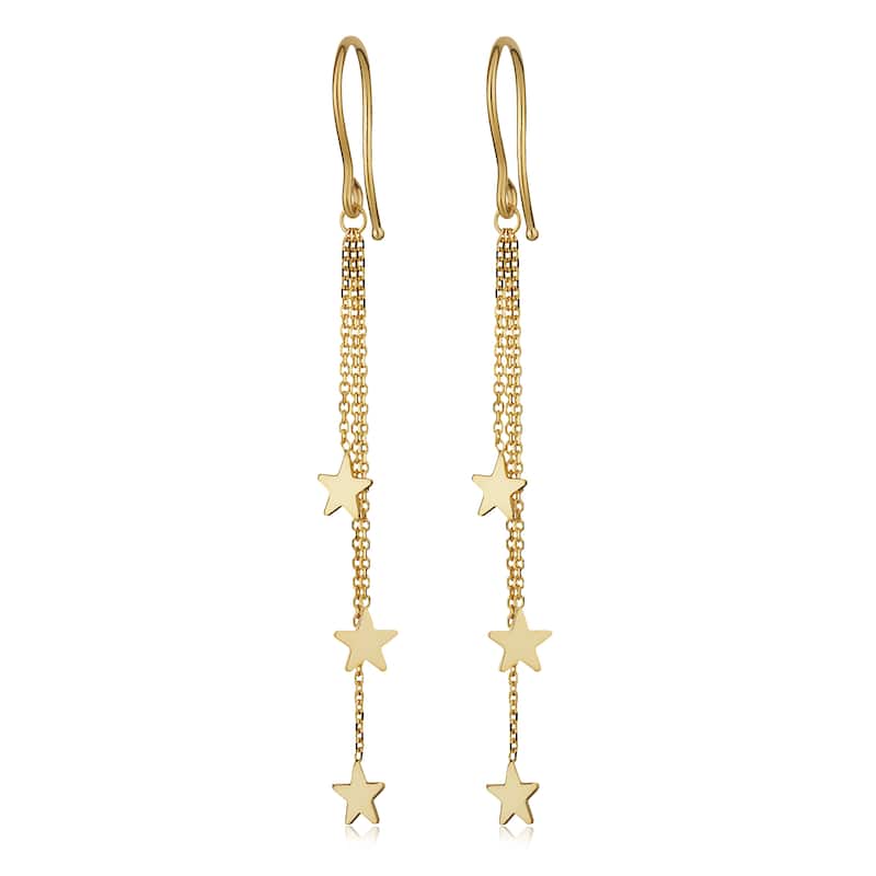 14k Yellow Gold Stars Triple Strand Dangle Earrings