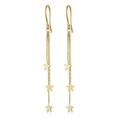 14k Yellow Gold Stars Triple Strand Dangle Earrings