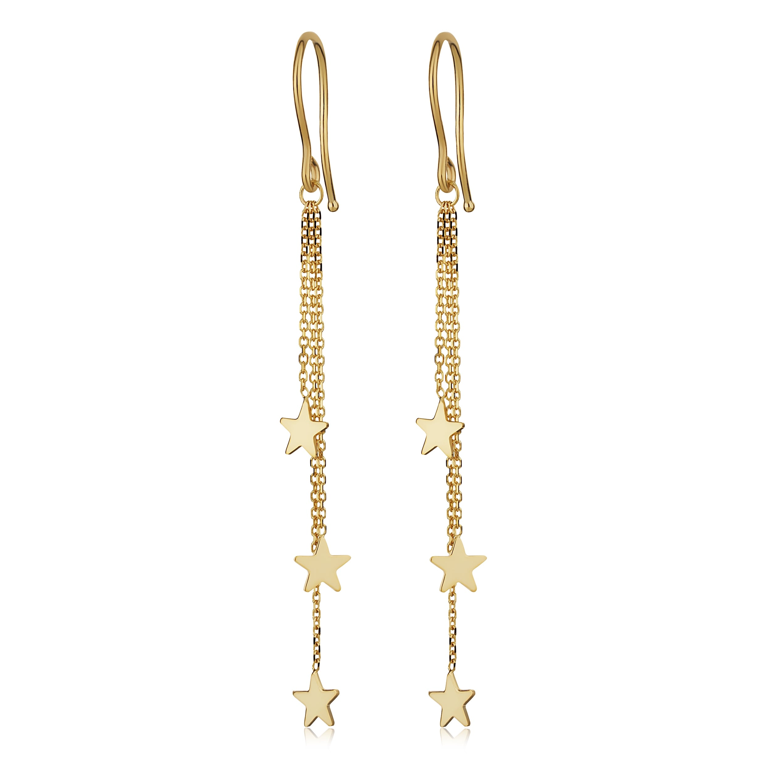 Fremada 14k Yellow Gold Stars Triple Strand Dangle Earrings