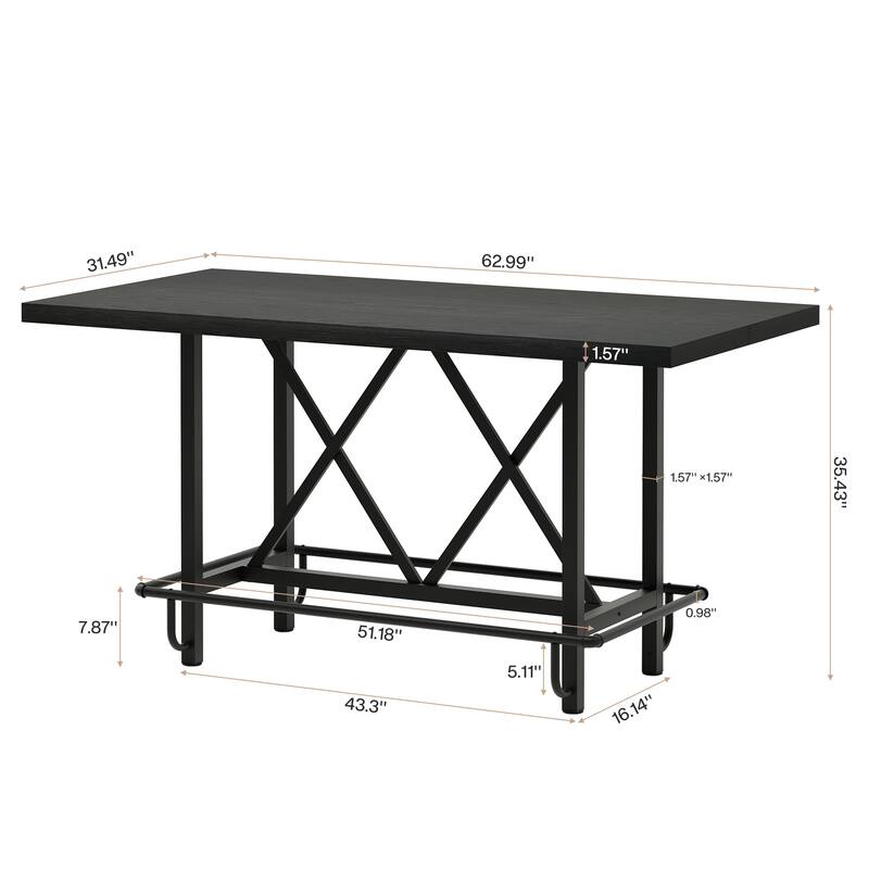 6-People Counter Bar Height Pub Table withe Footrest, Tall Bar Table with Thicken Wood Tabletop and Metal Frame for Home/Kitchen