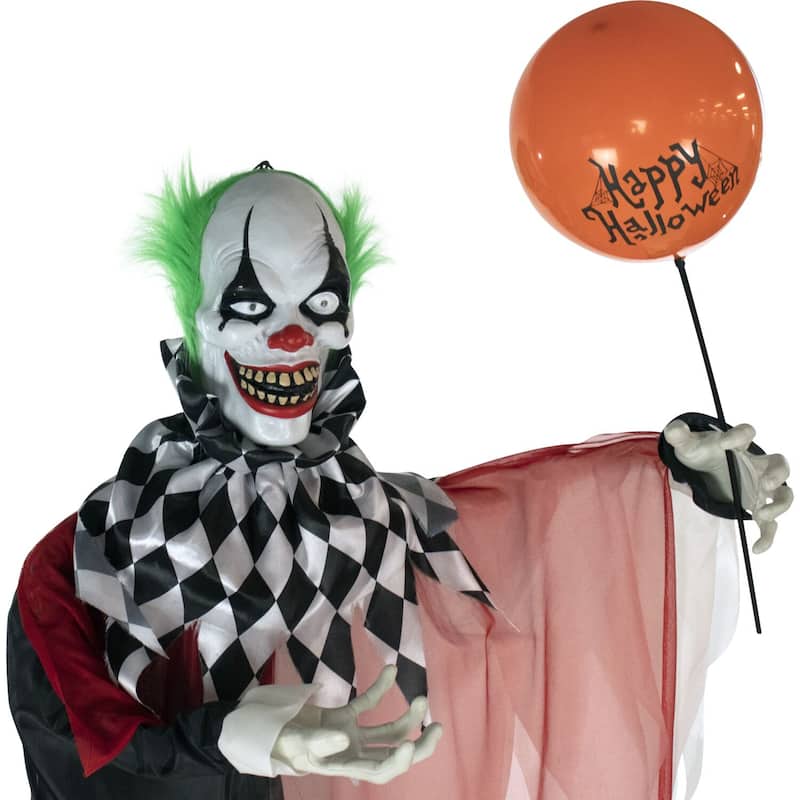 Haunted Hill Farm Life-Size Animatronic Clown, Indoor/Outdoor Halloween Decoration, Flashing Red Eyes, Poseable, Battery