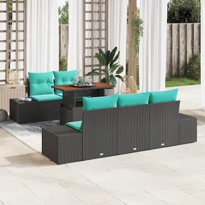 vidaXL 6 Piece Garden Sofa Set with Cushions Black Poly Rattan - 94.1×24.4×27.2