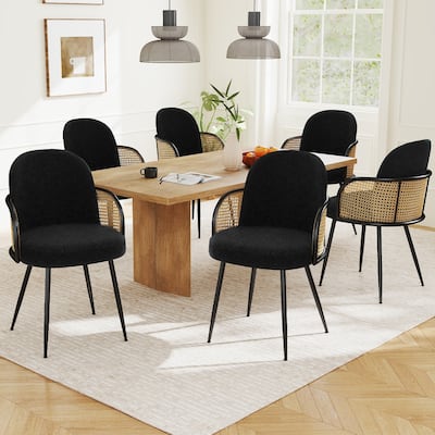 Upholstered Rattan Dining Chairs Set of 2, Arm Side Chair - 21.8" W x 24.2" D x 33" H
