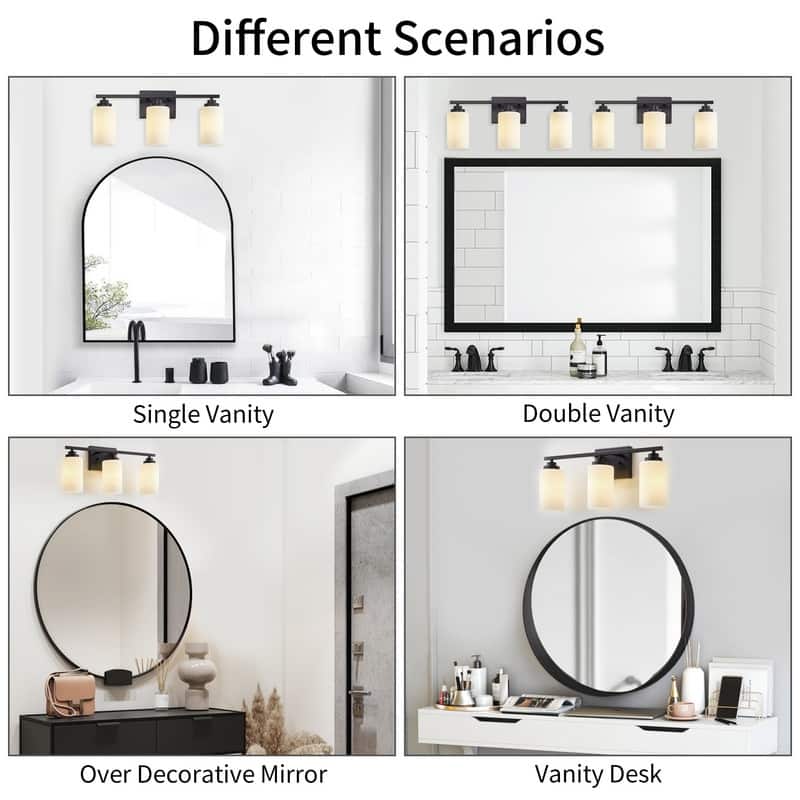 KAWOTI 3-Light Dimmable Bathroom Vanity Light with Frosted White Glass
