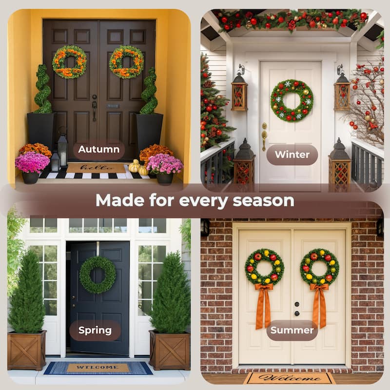 Pure Garden Decorative UV Resistant Boxwood Fall Wreath - 16.5-Inch Round