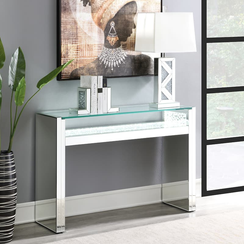 Glamorous Contemporary Mirrored Accent Console Table with LED Lighted Shelf