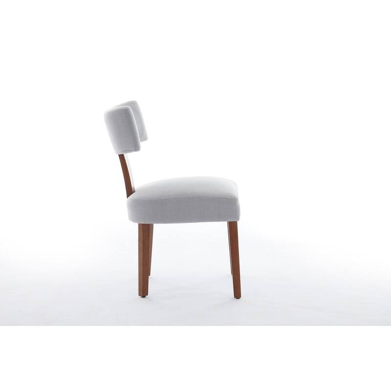 Set of 2 Linen Fabric Modern Armless Dining Chairs With Curved backrest and Solid Wooden Legs for Dining Room Living Room