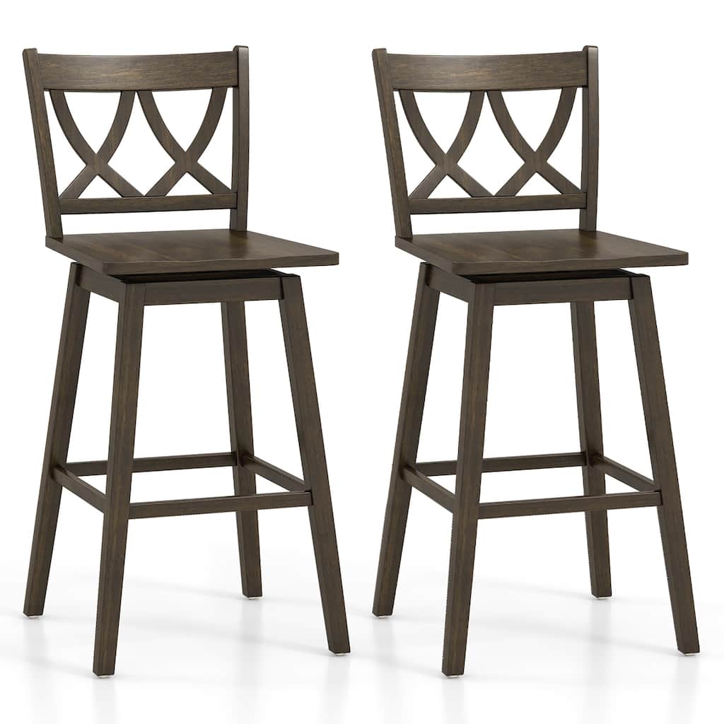 Gymax 29'' Bar Stool Set of 2 w/Rubber Wood Frame Swivel Seat