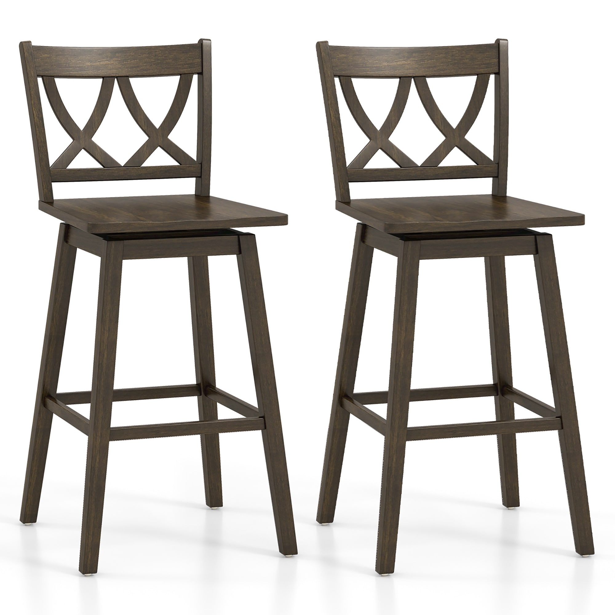 Gymax 29'' Bar Stool Set of 2 w/Rubber Wood Frame Swivel Seat
