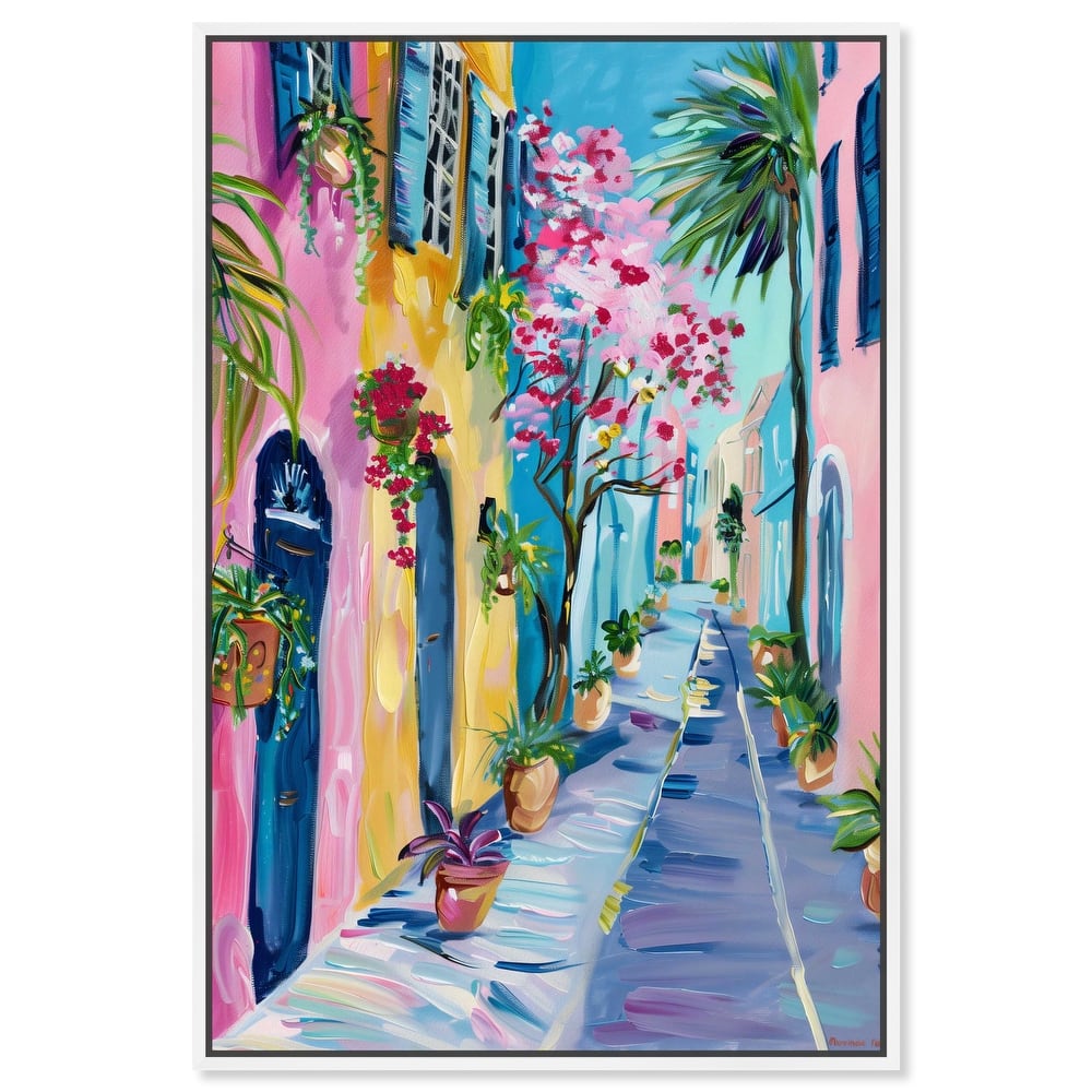 Art Remedy The Colorful Streets Framed Colorful Coastal 1 Piece Canvas Wall Art