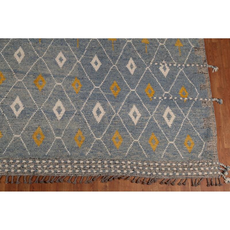 Grey Blue Moroccan Palace Size Area Rug Hand-Knotted Wool Carpet - 11'10"x 16'5"