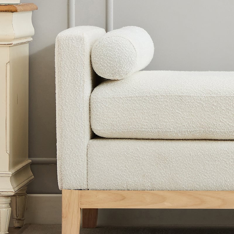 66.34" W Upholstered Bench with Pillows End of Bed Ottoman with Wood Legs