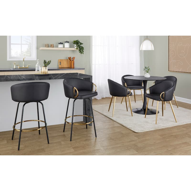Silver Orchid Battista 26" Fixed-Height Counter Stool with Black Metal Legs & Gold Footrest (Set of 2)