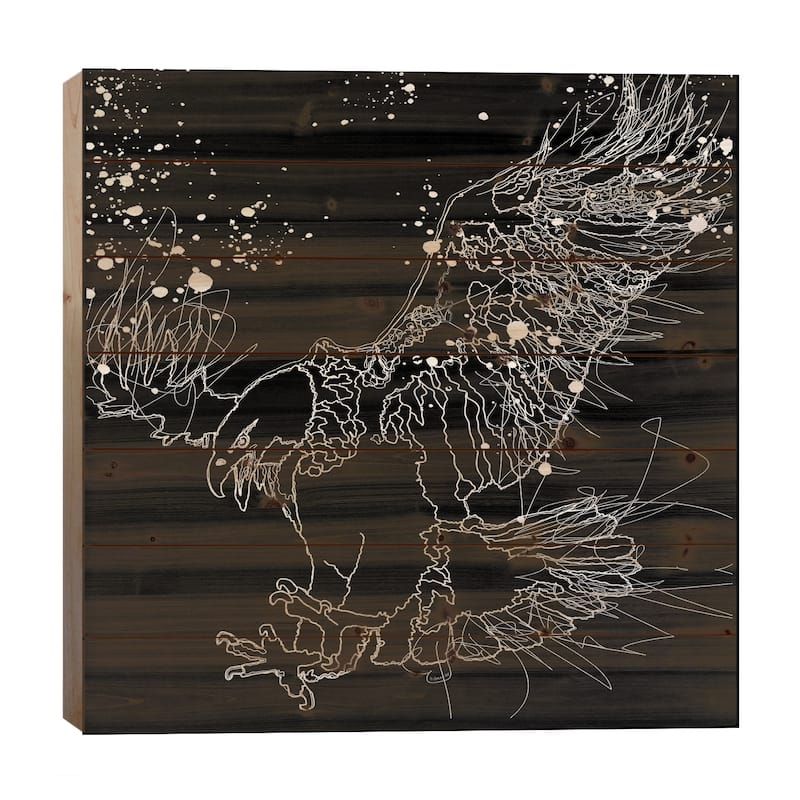 Lord Of The Sky White Eagle Design Line Drawing Print On Wood by OLena Art - Multi-Color - 26x26x1.5