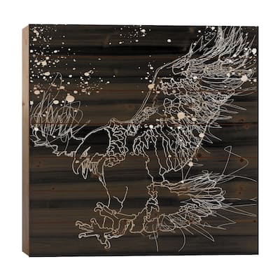 Lord Of The Sky White Eagle Design Line Drawing Print On Wood by OLena Art - Multi-Color