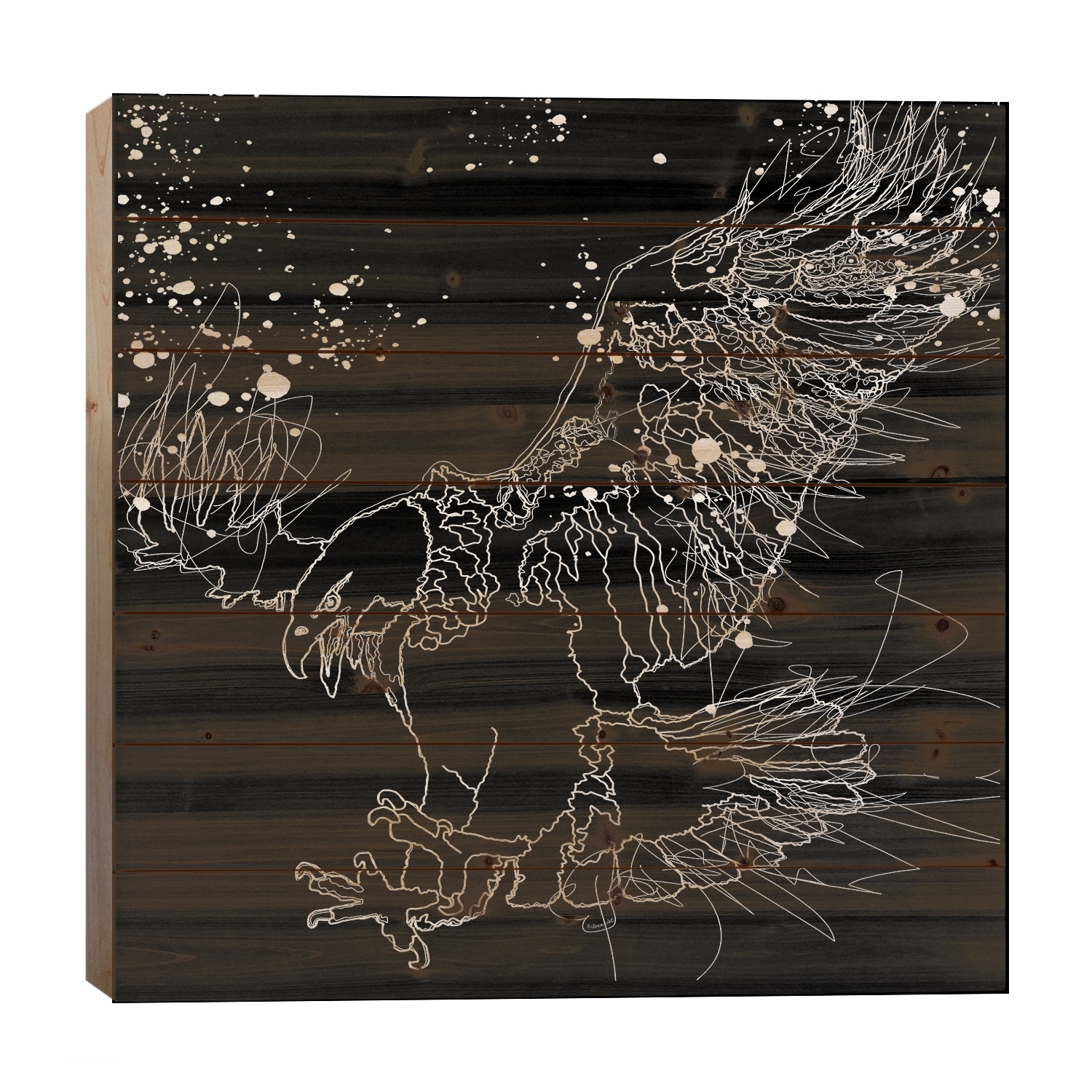 Lord Of The Sky White Eagle Design Line Drawing Print On Wood by OLena Art - Multi-Color