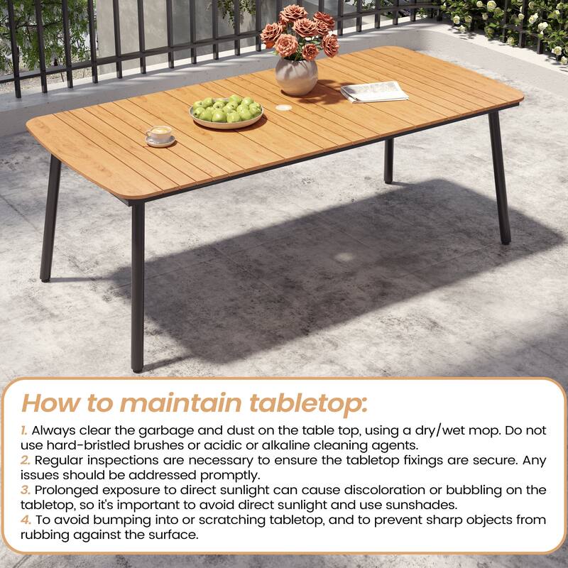 7-piece Patio Dining Set Outdoor Aluminum Rectangular Table with Umbrella Hole and Stackable Chairs