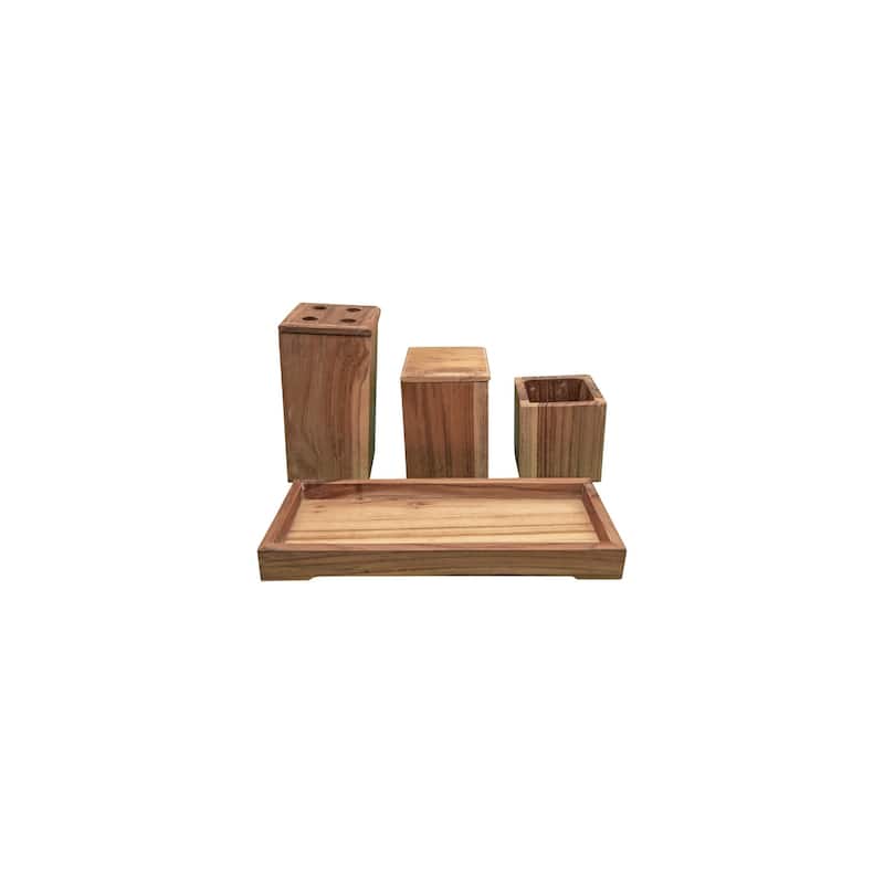 8 Piece Teak Wood Fully Assembled Bathroom Amenities Accessories Set