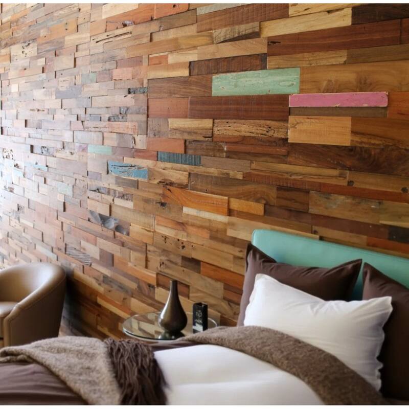HomeRoots Brown And Rustic Patina 3D Embossed Teak Reclaimed Wood Decorative Wall Panels - 47.75' X '11.75' X '0.75 - Brown - 47.75' X '11.75' X '0.75