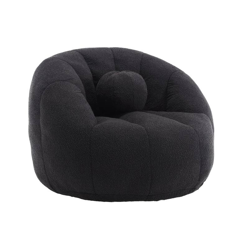 HOMEFUN Boucle Upholstered Round Lazy Cozy Bean Bag Chair With a Pillow