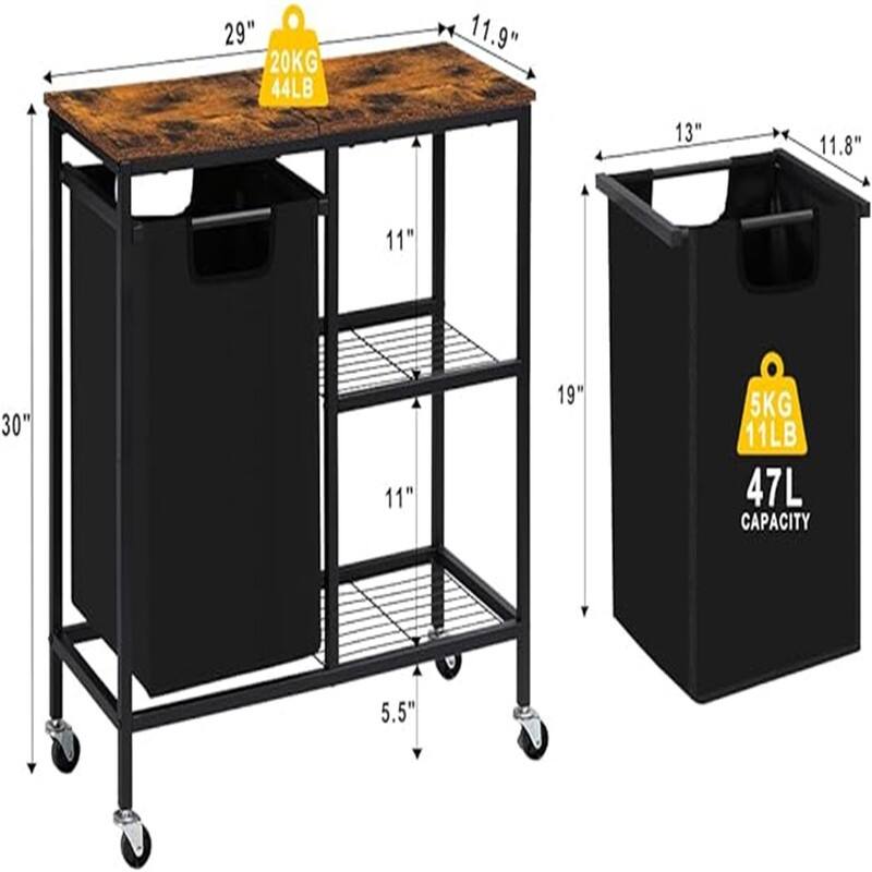 Laundry Sorter with Three Shelf - 29"L x 11.9"W x 30"H