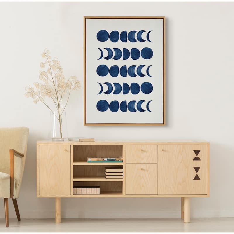 Kate and Laurel Sylvie Moon Phases Framed Canvas by Teju Reval of SnazzyHues
