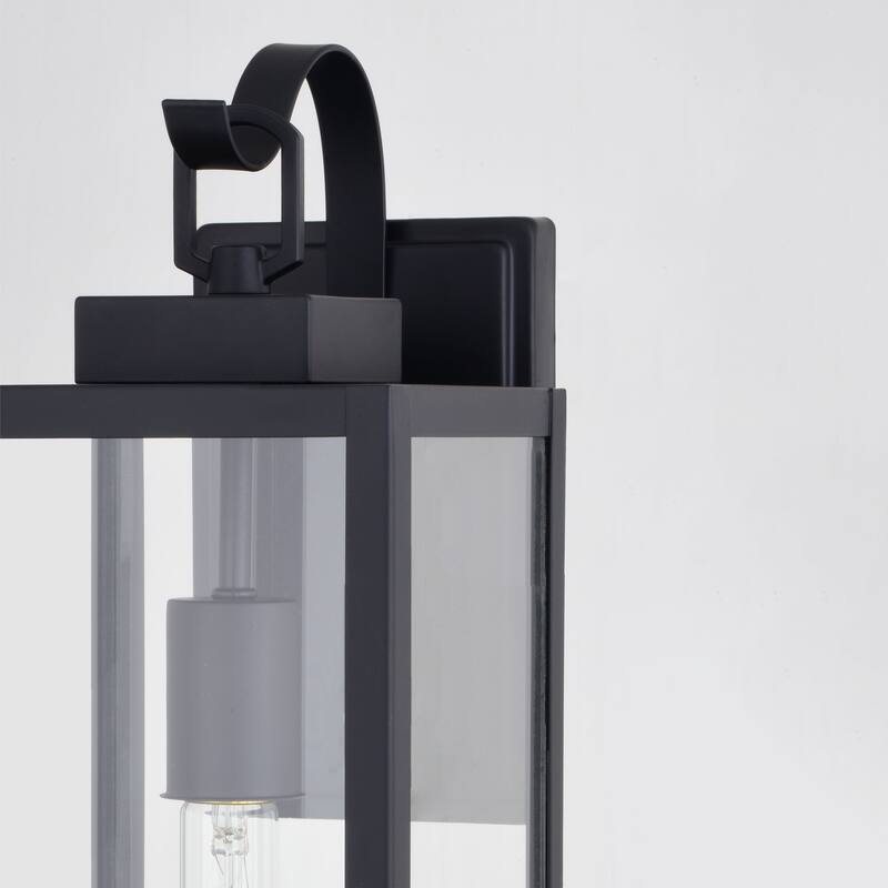 Clinton Steel 1 Light LED Compatible Matte Black Transitional Outdoor Wall Lantern Clear Glass - 6-in W x 17.75-in H x 7.75-in D