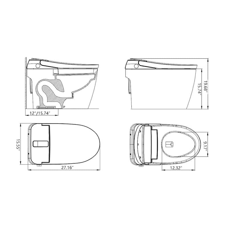 1.28 GPF Single Flush Smart Toilet with Heated Seat and Soft Closing Seat