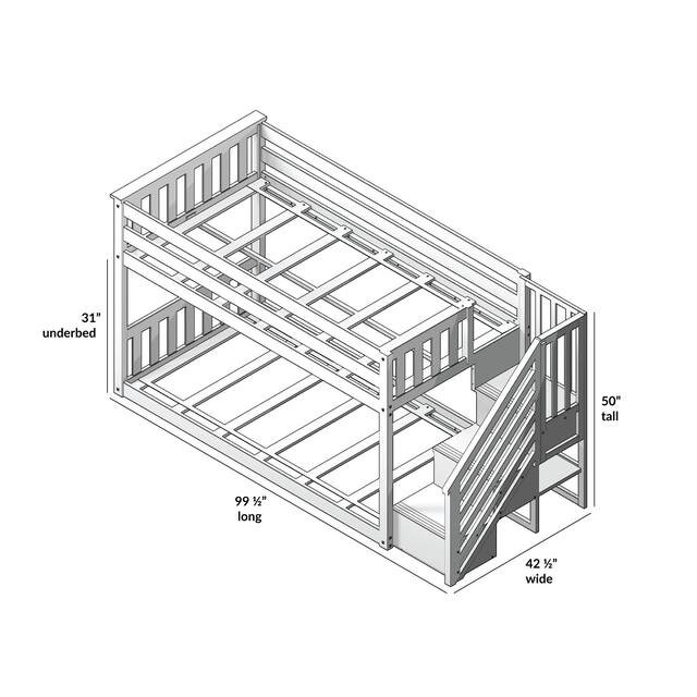 Max and Lily Twin over Twin Low Bunk Bed with Staircase