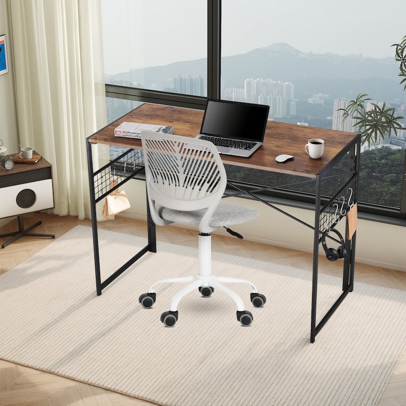 Homylin Folding Writing Desk with Metal Frame, Space-Saving Computer Table, No Assembly Required