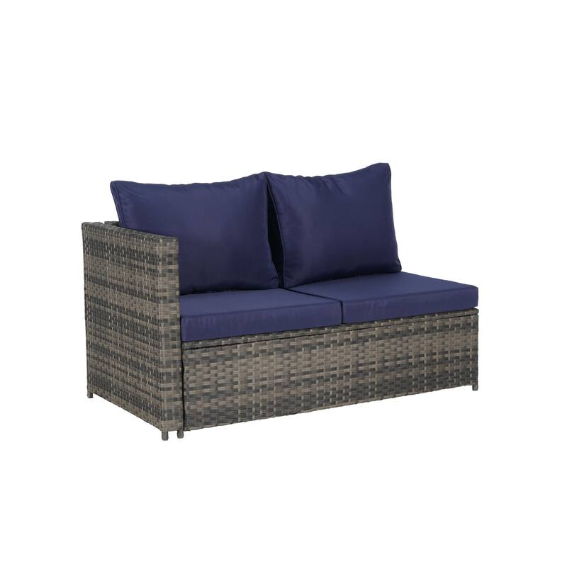 6-Piece Outdoor Patio Wicker Sectional Sofa Set with Corner Table & Glass Top Table