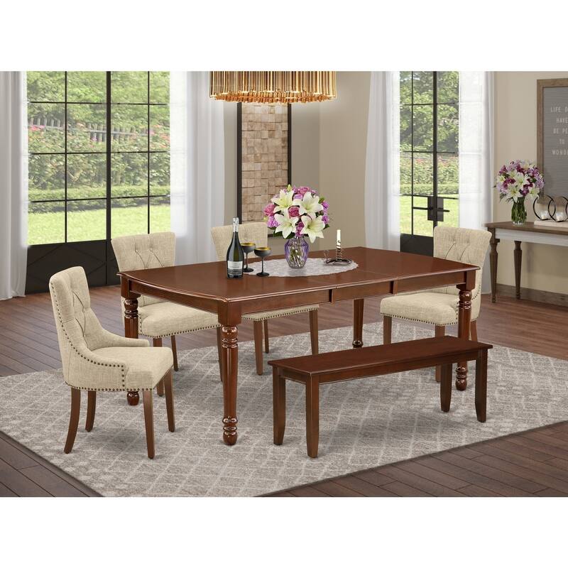 6-Piece Dining Set - Rectangle Table, 4 Chairs, Bench - Mahogany Finish - 78