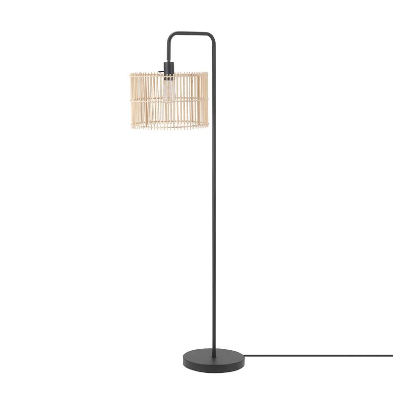 Barden 58" Matte Black Floor Lamp with Bamboo Shade - one size