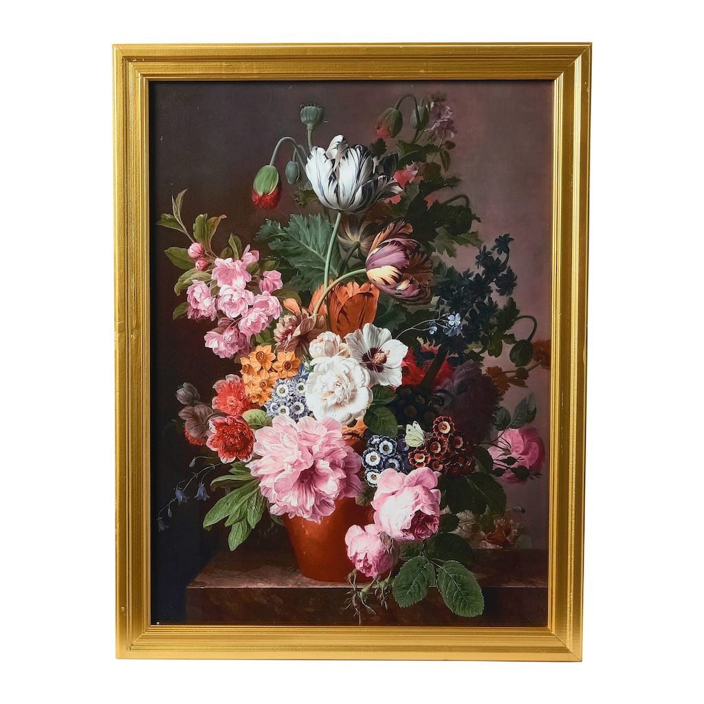 Vintage Reproduction Floral Still Life Print with Solid Wood Frame