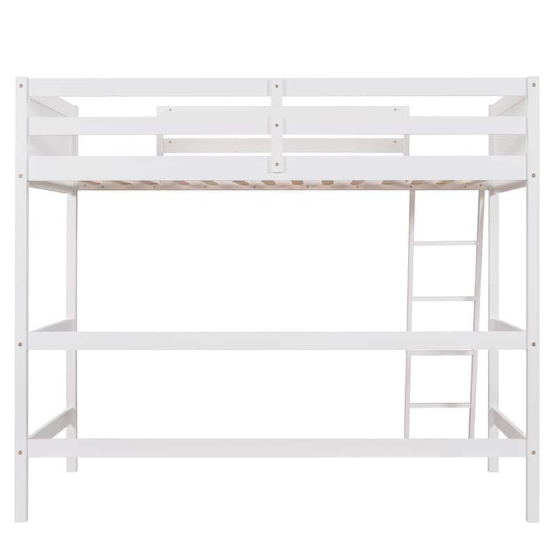 Minimalist Twin Size Loft Bed with Ladder and Guardrails