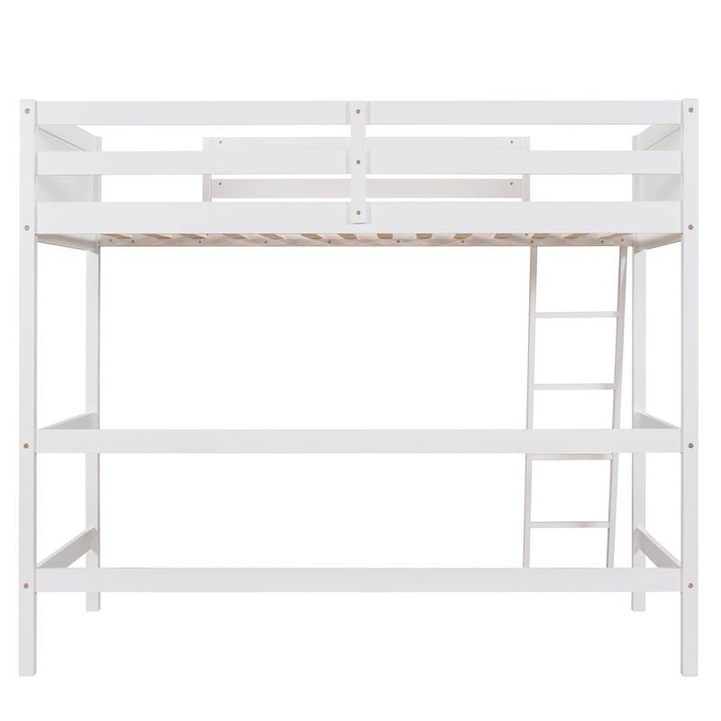 Solid Wood Twin Size Loft Bed with Ladder in White