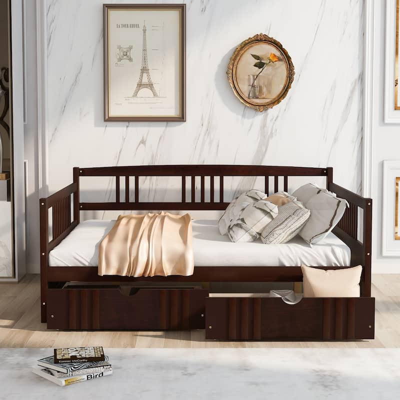 Full Size Daybed Wood Bed with 2 Drawers, Espresso - Espresso