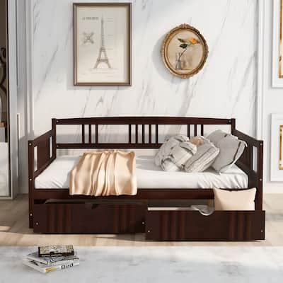Full Size Daybed with Two Storage Drawers - Wood Frame and Multi-Functional Design