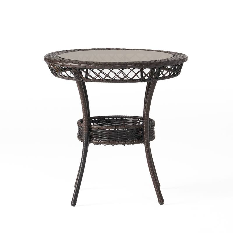 Outdoor End Table Rattan Bistro Table,tempered Glass Top Round End Table for Outside Balcony Porch Backyard Deck
