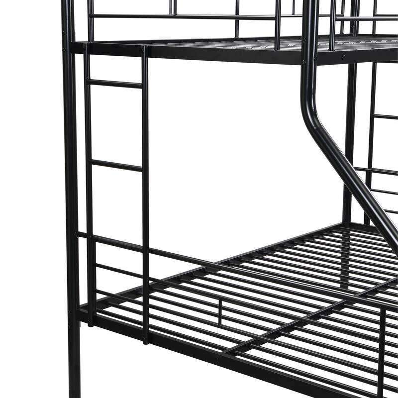 Durable Twin Over Full Metal Bunk Bed with Trundle, Quiet Sturdy Frame, Easy Setup, and Under-Bed Storage Space
