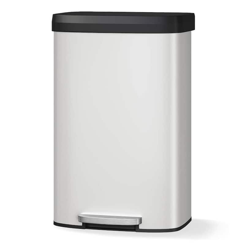 21 Gal Step-on Stainless Steel Trash Can with Soft-Close Lid for Home, Kitchen, Office - White