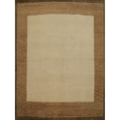 Hand Knotted Oriental 100% Wool Carpet Modern Bordered Beige & Ivories Gabbeh Area Rug - 6' 6'' X 6' 8''