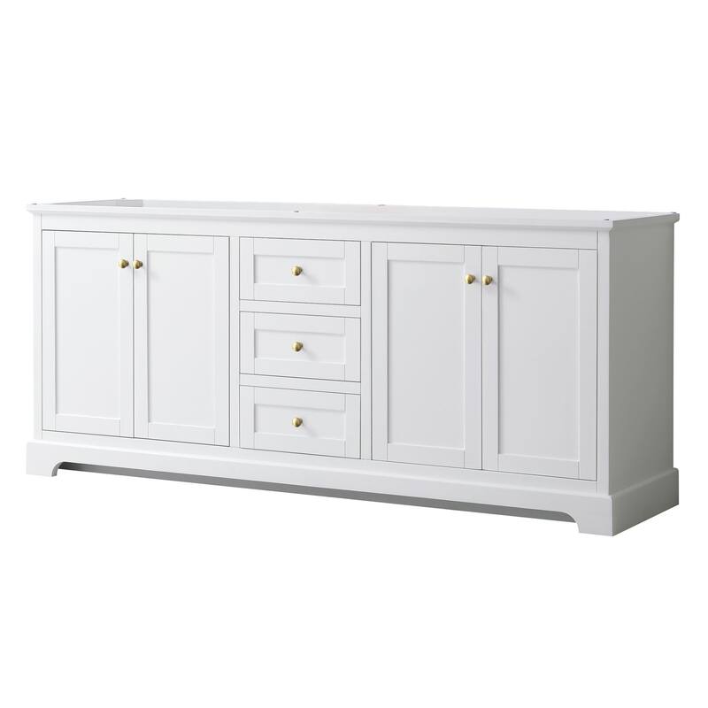 Wyndham Collection Avery 80" Double Free Standing Vanity Cabinet Only - White / Brushed Gold Hardware