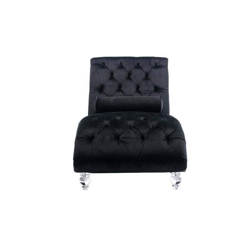 Black 63.98" Buttons Tufted Chaise Lounge Chair with Pillow