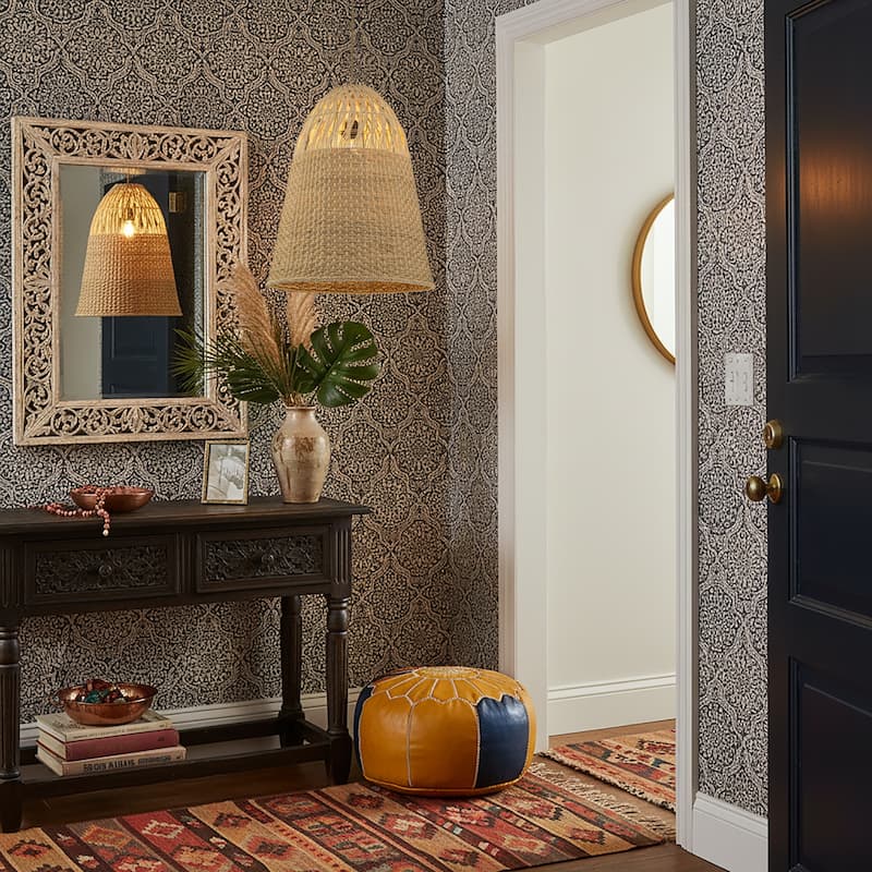 Willa 1-Light Rattan Bell Pendant, Coastal Boho - Handwoven - 16" Wide