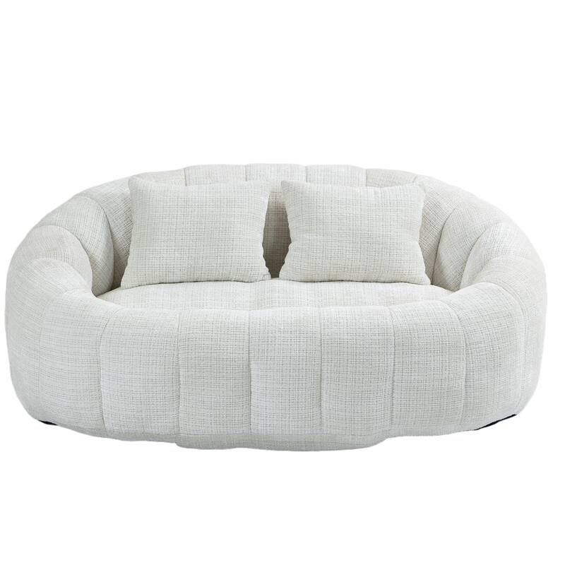 Chenille Giant Bean Bag Chair, High-Density Foam Lazy Sofa Chair, Round Bean Bag Sofa with 2 Pillows & Curved Armrests